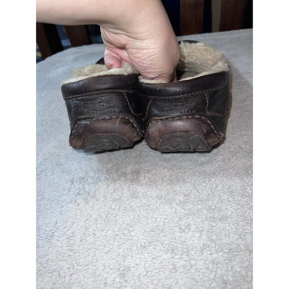 UGG 5379 Mens Dark Brown Leather Shearling Loafers Slippers Comfort main image 4